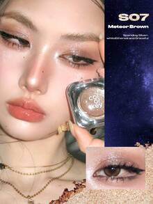 COLORKEY Diamond Solid Color Eyeshadow, Eyeshadow Warna Solid Berkilau Pigmen Tinggi, Eyeshadow Warna Solid Berkilau Mutiara, Riasan Cerah, Halus, Mudah Dibaurkan, Cepat Kering, dan Berkilau Tinggi, Bubuk Krim yang Tidak Pudar - S07 Meteor Brown - View 5