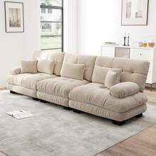 3 Seater Modular Corner Sofa With Deep Seat, Comfortable Upholstered Chenille Sofa Bed For Living Room, Apartment, Studio, Office, Light Brown Chenille - 米色 - 查看 7