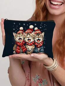 1个可爱猫咪图案化妆包，便携式旅行收纳包，女士手提包，夏季包，斋月包，化妆包，钱包，背包 - 彩色 - 查看 3