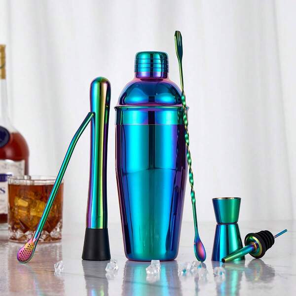 6 pezzi Set di attrezzi per barman, Kit di attrezzi bar in acciaio inossidabile, Shaker Boston, Mixer per drink, con pestello, cucchiaio, dosatore, colino