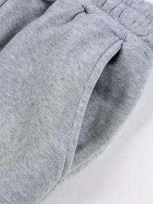 Conjunto de 2 sudaderas y pantalones casuales de talla grande para mujer, sudadera con capucha y pantalones deportivos rosas con estampado de raíz de loto, cómodo. - Gris - Ver 4