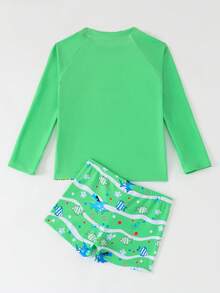 WD INF Boys' UV Protection Beach Set With Fun Surfer Shark Print 2025 I3601 - 薄荷綠 - 查看 2