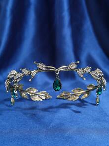 1pc Crystal Queen Crown Headband, Rhinestone Bridal Wedding Hair Accessories, Vintage Leaf Rhinestone Headpiece Pendant Hairband, Suitable For Women Princess Performance, Party, Halloween Costume, Bridesmaids Gifts, Coronas, Tiara