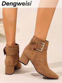 Camel Versatile Elegant Commuter Side Zipper Mid-Heel Pointed Toe Comfortable Vacation Evening Party Versatile Autumn/Winter Fashion Ankle Boots For Women