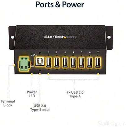 StarTech.com 7-Port Industrieller USB 2.0 Hub mit ESD-Schutz und 350W Überspannungsschutz