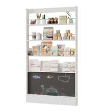 Picture Book Shelf, Display Shelf, Bookcase, Children's Room Bookcase, 4-Tier Storage Shelf + Paintable Black Board, Anti-Tip/Space Saving, Bookcase Behind The Door,