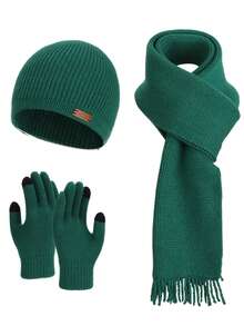 3 件套女士冬季针织帽、围巾和手套套装，带耳罩的保暖无檐小帽 - A - 查看 17