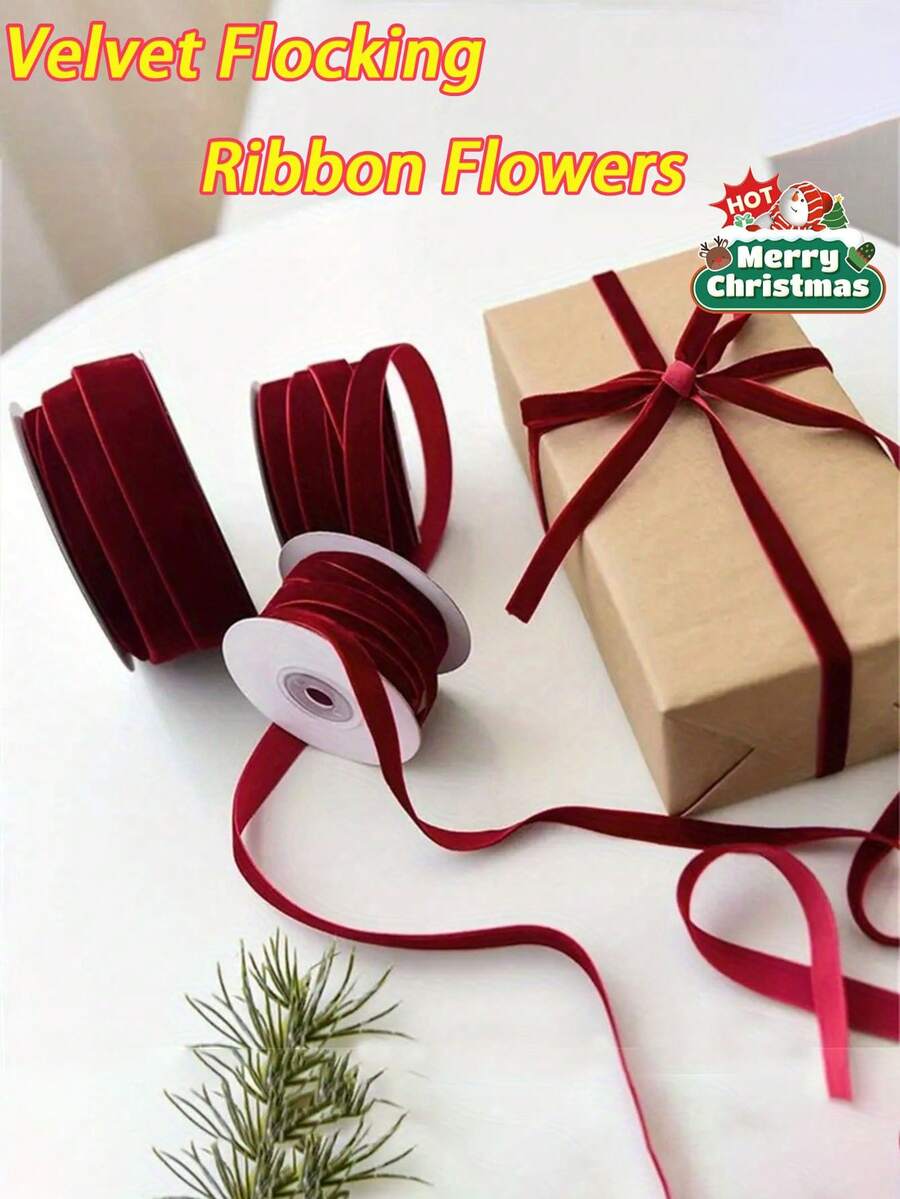 植绒丝带花 - 手工涤纶圣诞树装饰品，DIY 礼品包装和珠宝制作，经典风格，无需用电，是节日装饰、圣诞节装饰的理想之选，非常适合圣诞节和感恩节。
