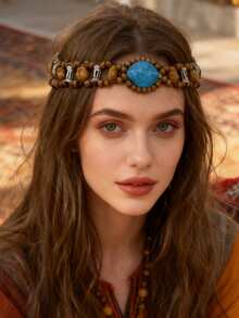 1pc Bohemian Style Leather & Metal Cord Headband Hair Accessories, School Stuff, College, Headbands - Multicolor - View 12