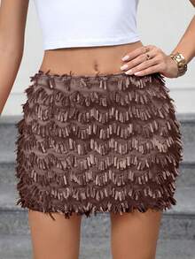 Minifalda sexy de mujer Lanisen con lentejuelas marrones - Diseño con cremallera lateral, perfecta para Navidad, San Valentín, Nochevieja, citas, fiestas, clubes y festivales de música