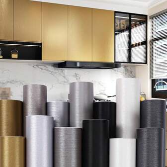 1roll Thickened Brushed Metal Sticker Stainless Steel Kitchen Cabinet Refrigerator Self-Adhesive Wallpaper Waterproof Home Decoration