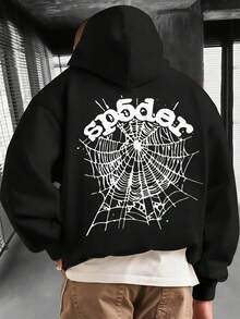 Dark Style Sp5der Web Print Graphic Hoodie Spring/Autumn Mens Winter Clothes Mens Clothing Regular Fit  Pocket  Mens Hoodie  Black Hoodie Men's Holiday Clothes Easy To Wear For Casual,Streetwear,Men's Gifts - màu đen - Xem 2
