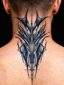 CAT QUEEN ART 2PCS Juice Tattoo, Made Of Natural Plant Ingredients, Semi Permanent Men's Tattoo Stickers, Minimalist Tattoos, Gothic Style, Personalized Patterns, Fake Tattoos, Shoulder, Neck, Collarbone, Chest, Waist, Abdomen, Temporary Body Tattoos, Daily Parties, Holiday Gifts, Body Decoration For 1-2 Weeks, Non Fading, Non Reflective, Waterproof, Realistic Tattoo Stickers, - Blue - View 2