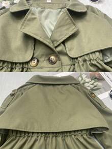 Girls' Double-Breasted Trench Coat, British Style Mid-Length Windbreaker, Versatile Children Outerwear, Spring Autumn Winter