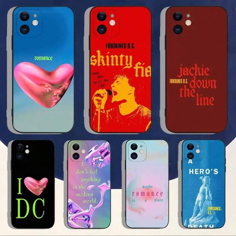 Funda de teléfono con diseño de Fontaines DC Romance compatible con modelos 16, 15, 14, 13, 12, 11, Pro, Max, Plus, X, XS, XR, SE, 8, 7, Mini, funda de silicona suave en color negro compatible con modelos 17, 17 Pro y 17 Pro Max - Z4 - Ver 1