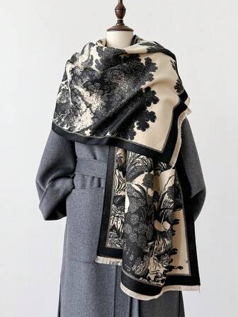 1pc Nature-Inspired Women's Long Scarf, Warm Double-Sided Faux Cashmere Shawl, Air Conditioning Room Windproof Neck Wrap