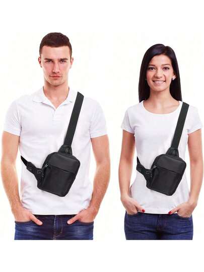 Nuevo Sling Bolsa Pecho Riñonera Bolsa Doble Bolsillo Resistente al Agua para Hombres Mujeres Deportes al Aire Correr Viajes, Negro
