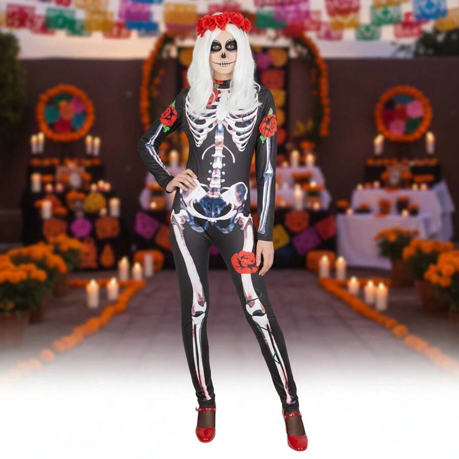 Rubies Skelita Catrina Roses Adult Costume, Traditional Mexican Elegant Costume, Colorful And Authentic With Day Of The Dead Theme And Rose Details, Ideal For Halloween, Cultural Celebrations, And Themed Events - Multicolor - View 1