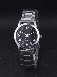 1pc Boys' Silver Alloy Band Casual Round Dial Quartz Watch, Suitable For Daily Life - Silver - View 3