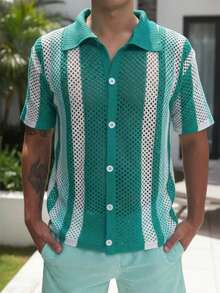 Summer Knit Button Polo Shirt - 綠色BB - 查看 2