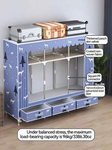 1pc Large Capacity Portable Wardrobe, Elegant Design, Easy Assembly, Steel Pipe Frame Organizer With 3 Drawers And Separate Hanging Area, Suitable For Storing Clothes And Daily Items, Applicable For Home, Room, Apartment, Bedroom, All-Season Clothing Storage Cabinet - Multicolor - View 7