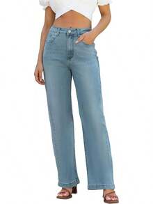 Jeans High Waisted Straight Leg Loose Jeanshalloween - Vintage Blue - View 12