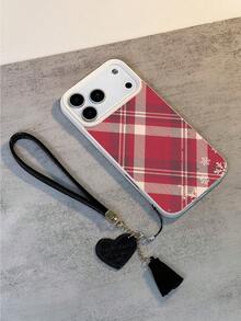 1pc Christmas Limited Edition Red Snowflake Plaid Pattern Waterproof Anti-Fall Anti- High-Quality Soft Phone Case + Fashionable Heart-Shaped Lanyard, Compatible With Apple, Phones