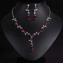 3 件套红色/粉色/多色可选，女士珠宝，女士项链，女士珠宝配饰，方晶锆石镶嵌，叶形，耳环，项链，珠宝套装，项链套装，女士配饰，配饰套装，礼物 - 首飾套裝 - 查看 13