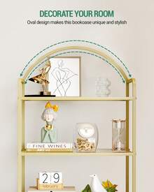 Bookcase Bookshelf, Tempered Glass Bookshelves, Slim Shelving Unit For Bedroom, Bathroom, Home Office, Steel Frame, 5 Tier Gold/6 Tier Gold - 金色 - 查看 7