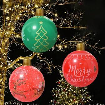 1 pezzo Palla di Natale gonfiabile gigante per decorazioni esterne, 60cm (circa 23 pollici) Palla di decorazione natalizia gonfiabile in PVC, grande decorazione per albero da esterno, adatta per portico, prato, giardino, regalo