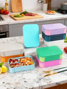 1pc Creative Minimalist Solid Color Stripe Insulated Bento Box, Square Shape With PP Cutlery Set, Multi-Color Options, High-Quality Leak-Proof Design, For Work, Daycare, School And Travel Food Storage Container To Keep Sandwiches, Fruits, Snacks And Salads Fresh - Multicolor - View 3