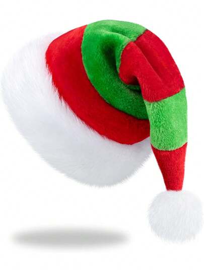 1 件成人圣诞节圣诞老人帽，男女通用天鹅绒经典节日圣诞老人帽，适合新年派对头饰
