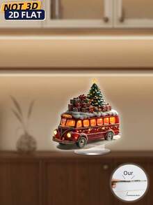 3D Acrylic Rustic Fire Truck No Power Needed Christmas Ornament, Festive Holiday Tabletop Decor For Home & Kitchen Christmas Decorations