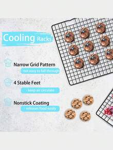 不粘冷却架，带凸起边缘和网格设计 - 重型烘焙、面包、蛋糕、饼干、糕点架 - 易于清洁、可用洗碗机清洗、为烤箱、烤架、厨房提供均匀的空气循环 - 节省台面上的存储空间 - 适合家庭和商业使用的食品材料 - 非常适合制作分层蛋糕、松饼、纸杯蛋糕 - 彩色 - 查看 9