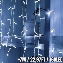 96/160 LED 太阳能冰柱灯串 - 8 种照明模式，USB 供电窗帘灯，带定时器和亮度调节功能，适用于圣诞树、家居走廊、派对、生日装饰、室内/室外（暖白/白/彩色） - 黑色 - 查看 6