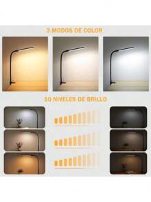 OIOSEN LED Lámpara de escritorio con pinza, largo cuello de cisne flexible de metal USB Lámparas de mesa, 3 modos de brillo 10, clip de luces para la oficina en casa cuidado de ojos (Negro) - Negro - Ver 2