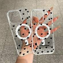 Teléfono magnético premium para phone 11/12/13/14/15/16/Pro Max. Diseño de corazón punteado. Agarre delgado. Resistente a los golpes. Aspecto de ensueño. - transparente - Ver 7