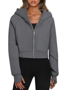 Zip Up Hoodies Cropped Sweatshirts Fleece Fall & Winter Casual Comfy Y2k Tops Women - 深灰色 - 查看 12