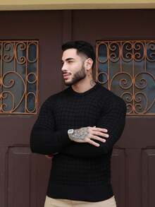 Men's Striped Knitted Sweater Blouse - Black - View 8