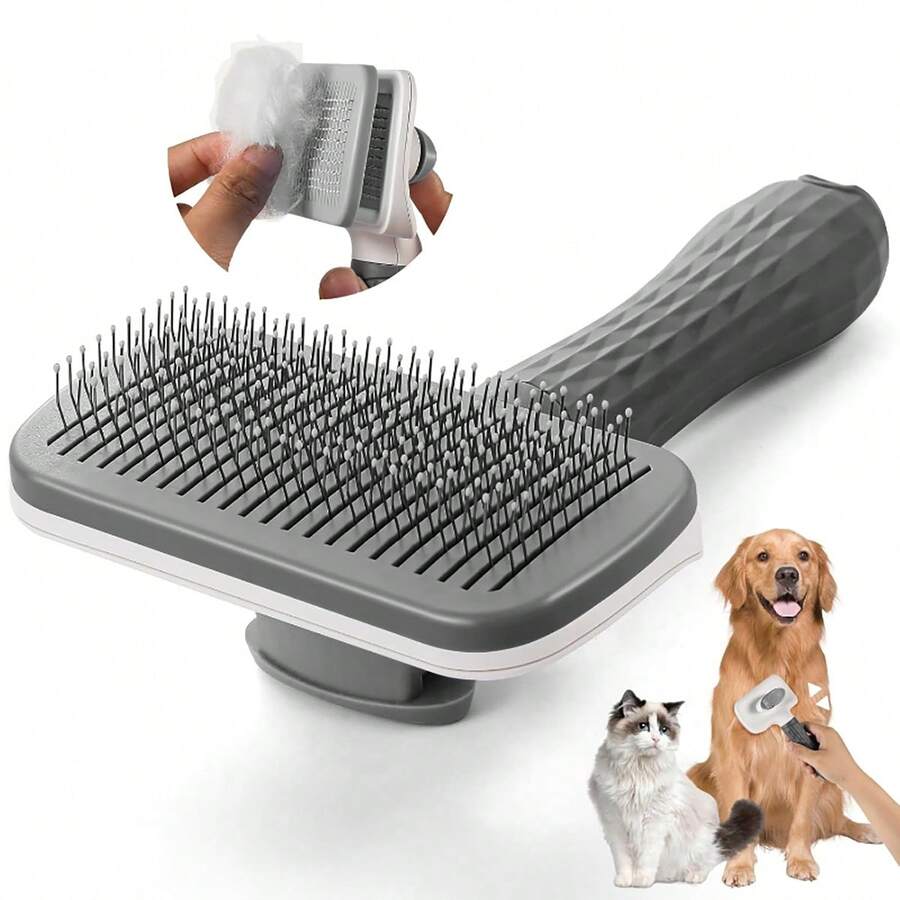 1PCSPet Dog And Cat Brush, Pet Self-Cleaning Brush, Gentle Hair Removal Massage Comb, One-Click Hair Removal, Suitable For Short And Long Hair, Cat And Dog Care, Daily Use, Pet Supplies - Grey - View 1