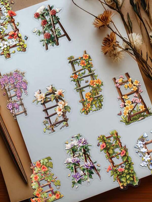 50 pezzi Adesivi decorativi a forma di fiori per scale, taccuini, planner, tablet, valigie, computer, graffiti per vacanze, adesivi autoadesivi, regalo per le vacanze