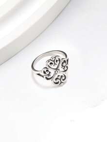 1pc S925 Sterling Silver Vintage Filigree Flower Ring Hollow Carved Floral Band Ring For Women, Ideal For Daily Wear And Boho Style Lovers-JA - Bạc - Xem 5