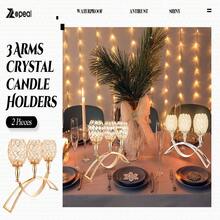 2 Count 3 Arms  Candle Holders 3-Candle Candelabras  Candelabra Stand For Table Centerpiece Dining  Decor Wedding Party()
