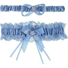 2Pcs Lace Wedding Garter Set Bride, White Bridal Garter With Stretchy Elastic Band, Keepsake And Toss Garters - Màu xanh lam - Xem 1