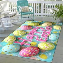 1pc 2D Flat Flannel Happy Easter Egg Pattern Anti-Slip Washable Polyester Door Mat – Vibrant Spring Decor For Porch, Kitchen, Hallway, Bedroom & Balcony, Lightweight & Durable Home Decoration