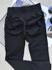 Women's Yoga Leggings, Low Waist Ribbed Yoga Tights, Fitness Leggings, Seamless Yoga Pants, Stretchy Sports Tights - Black - View 4