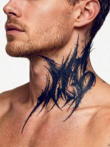 CAT QUEEN ART 2PCS Juice Tattoo, Made Of Natural Plant Ingredients, Semi Permanent Men's Tattoo Stickers, Minimalist Tattoos, Gothic Style, Personalized Patterns, Fake Tattoos, Shoulder, Neck, Collarbone, Chest, Waist, Abdomen, Temporary Body Tattoos, Daily Parties, Holiday Gifts, Body Decoration For 1-2 Weeks, Non Fading, Non Reflective, Waterproof, Realistic Tattoo Stickers, - Blue - View 4