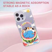 Funda para teléfono con placa trasera láser personalizada y colorida, marco contrastante, diseño estético y tacto cómodo, fuerza magnética de 2000, con un bonito estampado de sandía. - Blanco - Ver 3