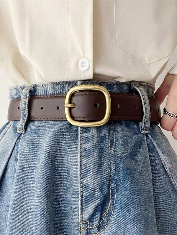 1pc Women's Simple Fashionable Casual Pu Leather Decorative Belt For Jeans Summer, School Fall, Autumn, Halloween