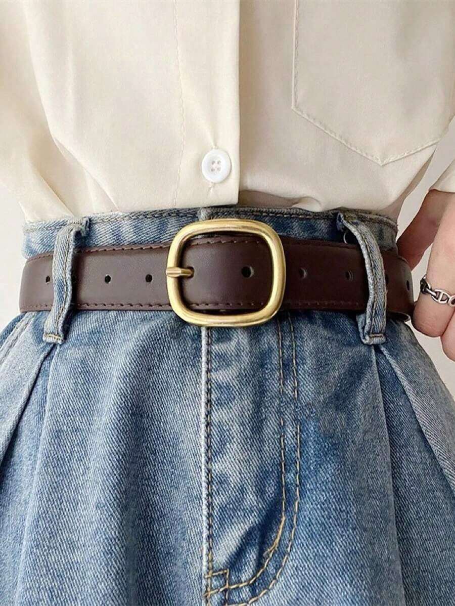 1pc Women's Simple Fashionable Casual Pu Leather Decorative Belt For Jeans Summer, School Fall, Autumn, Halloween